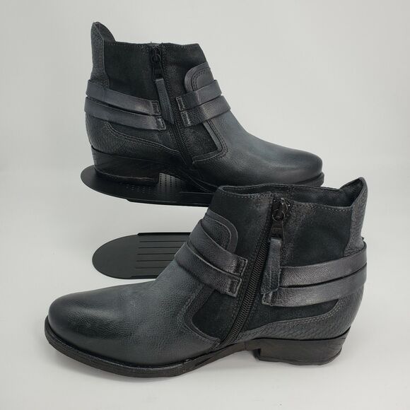 New Miz Mooz Womens Daryn Leather Buckle Ankle Boots Ocean Gray EU 37 US 6.5-7 - Picture 2 of 3